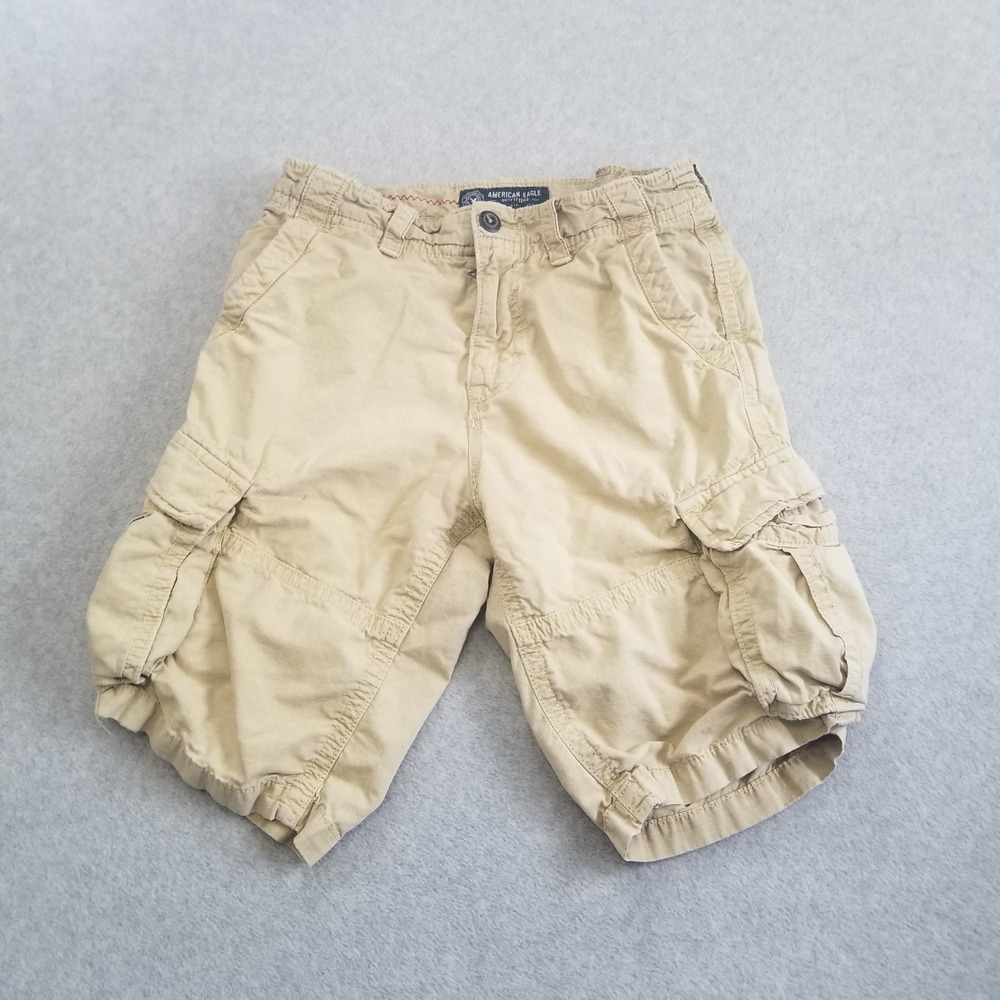 Vintage American Eagle Cargo Shorts Mens 30 Tan Y2K Distressed Paratrooper